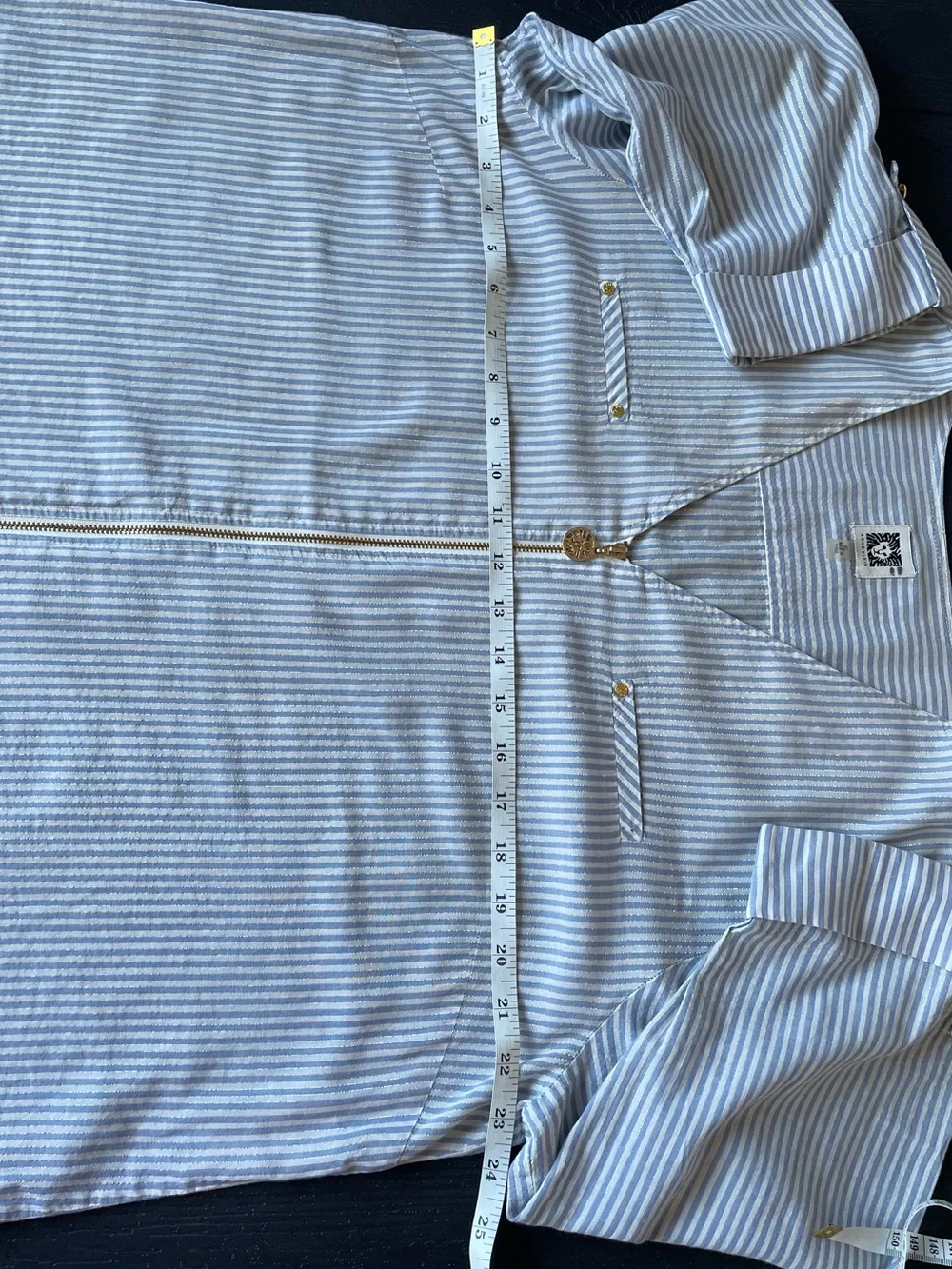 Anne Klein Swimsuit Cover Up Full Zip Blue White Gold Pinstripe Coastal Size XL